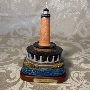 Lefton Franks Island Lighthouse Figurine with Orange and Blue Accents